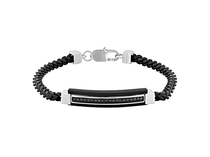 Ion-Plated Black Stainless Steel and Black Diamond ID Bracelet 0.20ctw