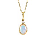 14K Yellow Gold Oval Ethiopian Opal and Round White Diamond accent Pendant with Chain.