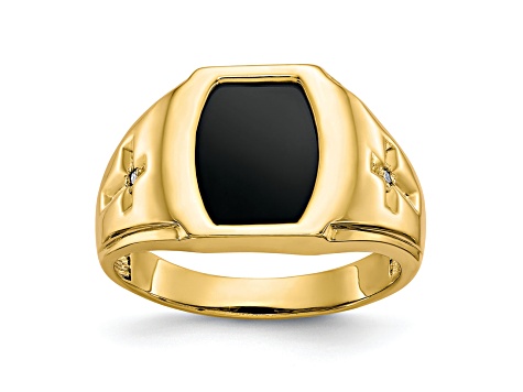 10K Yellow Gold Onyx and 0.01ct Diamond Men's Cross Ring