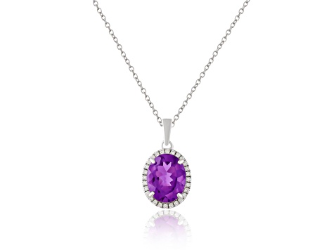 Oval 2.3ct Amethyst with White Moissanite Accents Pendant Style Necklace