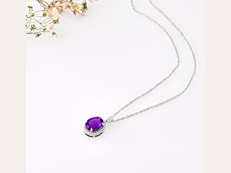 Oval 2.3ct Amethyst with White Moissanite Accents Pendant Style Necklace