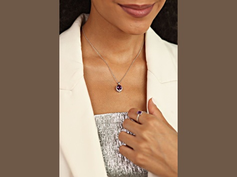 Oval 2.3ct Amethyst with White Moissanite Accents Pendant Style Necklace
