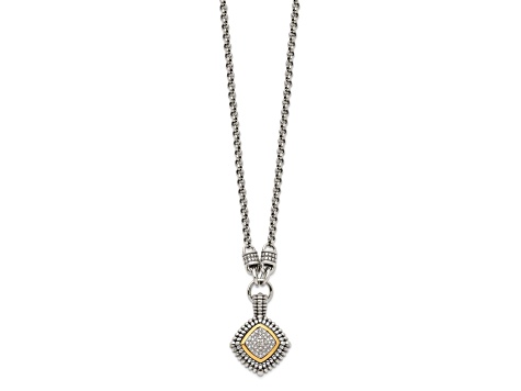 Sterling Silver Antiqued with 14K Accent Diamond Necklace