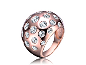 Clear Cubic Zirconia, 18k Rose Gold Plated over Sterling Silver Dome Ring