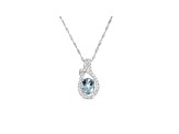 Oval Aquamarine and Cubic Zirconia Rhodium Over Sterling Silver Pendant with chain, 3.10ctw