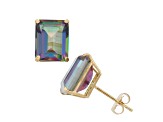 Octagon Mystic Fire Green Topaz 10K Yellow Gold Earrings 5.60ctw