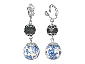 1928 Jewelry Silver Tone Blue Willow Beaded Clip Earrings