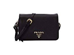Prada Vitello Phenix Black Leather Flap Crossbody Bag