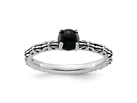 Sterling Silver Stackable Expressions Antiqued Black Agate Ring
