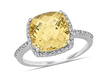 Picture of Citrine and Diamond Sterling Silver Halo Ring 4.10ctw