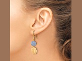 14K Gold Over Sterling Silver Blue Agate and Yellow Jadeite Flower Earrings