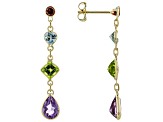 Multi Gem 14k Yellow Gold Dangle Earrings 2.99ctw