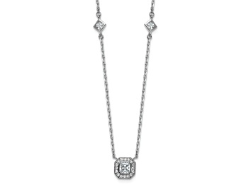 Picture of Rhodium Over Sterling Silver Polished Fancy Cubic Zirconia Station With 2 Inch Extension Necklace