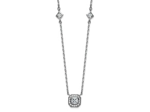 Rhodium Over Sterling Silver Polished Fancy Cubic Zirconia Station With 2 Inch Extension Necklace