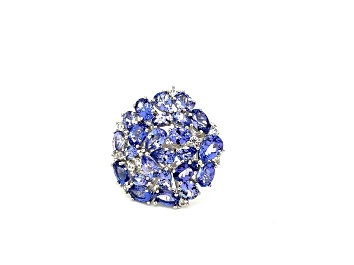 Picture of Rhodium Over Sterling Silver Mixed Shape Tanzanite and White Zircon Ring 9.17ctw