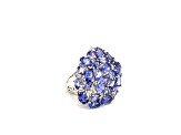 Rhodium Over Sterling Silver Mixed Shape Tanzanite and White Zircon Ring 9.17ctw
