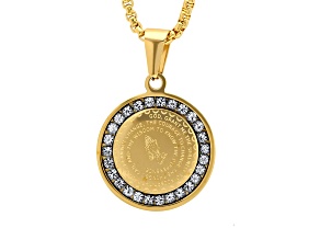 Ladies 18K Gold Over Stainless Steel Cubic Zirconia Serenity Prayer Pendant With Chain