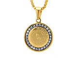 Ladies 18K Gold Over Stainless Steel Cubic Zirconia Serenity Prayer Pendant With Chain