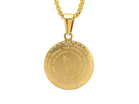 Ladies 18K Gold Over Stainless Steel Cubic Zirconia Serenity Prayer Pendant With Chain