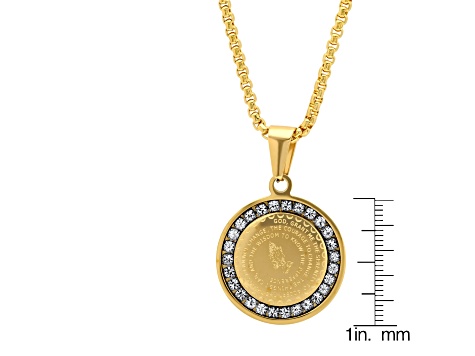 Ladies 18K Gold Over Stainless Steel Cubic Zirconia Serenity Prayer Pendant With Chain