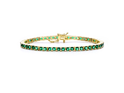 14k Gold Plated over Brass with Emerald Green 3mm Cubic Zirconia Tennis Bracelet