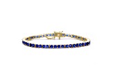 Sapphire Blue 3mm Cubic Zirconia, 14k Gold Plated over Brass Tennis Bracelet 5.5ctw