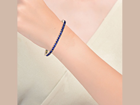 Sapphire Blue 3mm Cubic Zirconia, 14k Gold Plated over Brass Tennis Bracelet 5.5ctw