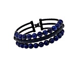 Blue Lapis Stainless Steel and Leather Layered Bracelet