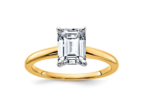 14K Yellow Gold With White Gold Accents 1 3/4 ct. G H I True Light Emerald Moissanite Solitaire Ring