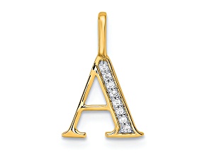 10k Yellow Gold and Rhodium Over 10k Yellow Gold Diamond Letter A Initial Pendant