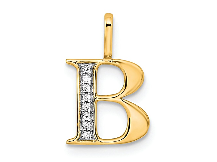 10k Yellow Gold and Rhodium Over 10k Yellow Gold Diamond Letter B Initial Pendant