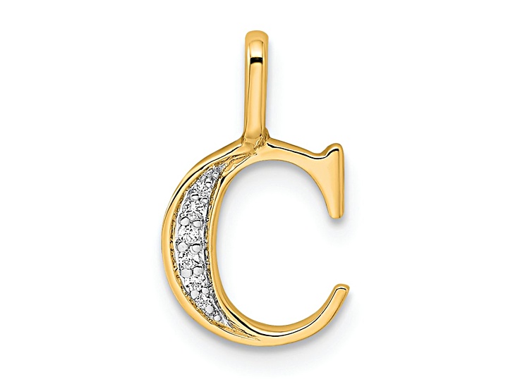 10k Yellow Gold and Rhodium Over 10k Yellow Gold Diamond Letter C Initial Pendant