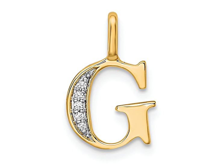 10k Yellow Gold and Rhodium Over 10k Yellow Gold Diamond Letter G Initial Pendant