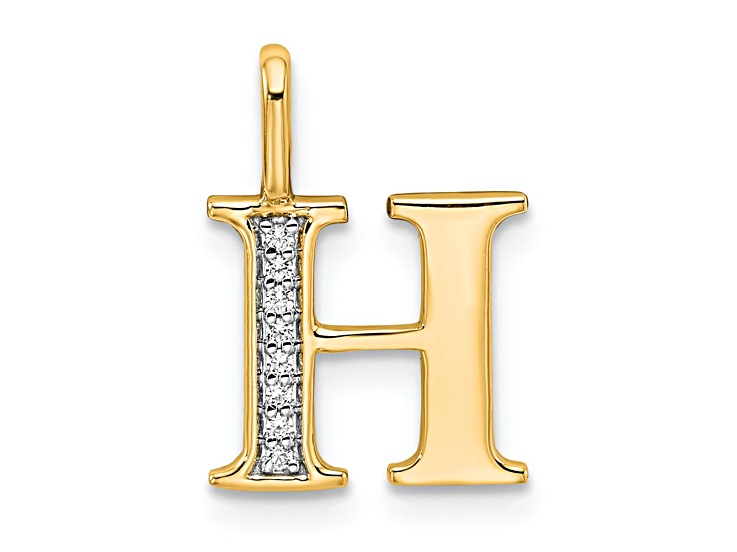 10k Yellow Gold and Rhodium Over 10k Yellow Gold Diamond Letter H Initial Pendant