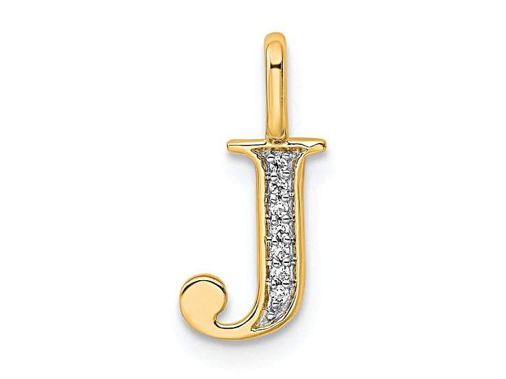 10k Yellow Gold and Rhodium Over 10k Yellow Gold Diamond Letter J Initial Pendant
