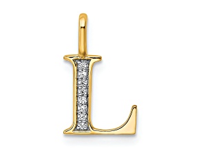 10k Yellow Gold and Rhodium Over 10k Yellow Gold Diamond Letter L Initial Pendant