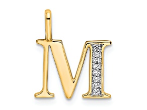 10k Yellow Gold and Rhodium Over 10k Yellow Gold Diamond Letter M Initial Pendant