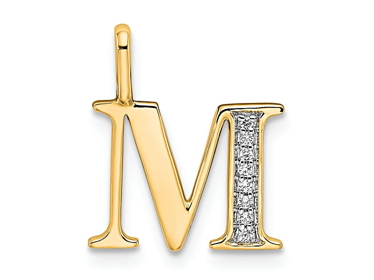 10k Yellow Gold and Rhodium Over 10k Yellow Gold Diamond Letter M Initial Pendant