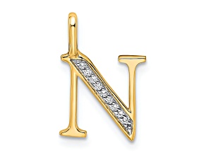 10k Yellow Gold and Rhodium Over 10k Yellow Gold Diamond Letter N Initial Pendant