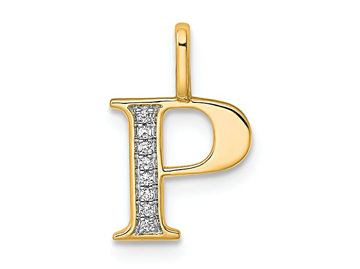 10k Yellow Gold and Rhodium Over 10k Yellow Gold Diamond Letter P Initial Pendant