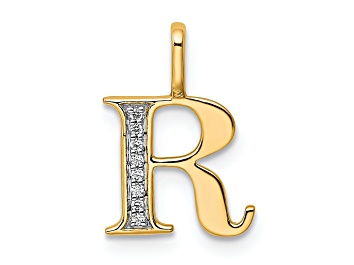 Picture of 10k Yellow Gold and Rhodium Over 10k Yellow Gold Diamond Letter R Initial Pendant