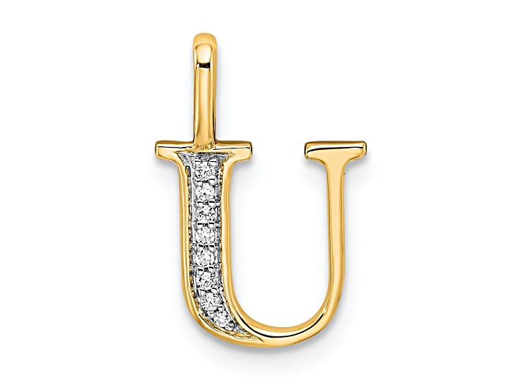 10k Yellow Gold and Rhodium Over 10k Yellow Gold Diamond Letter U Initial Pendant