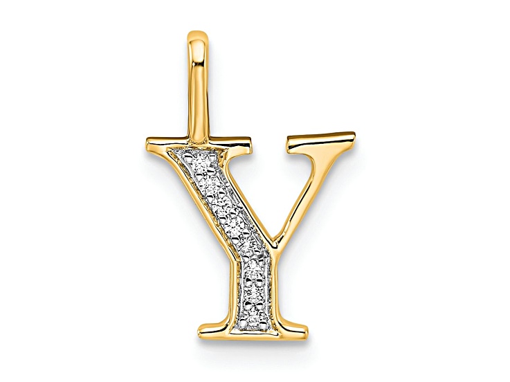 10k Yellow Gold and Rhodium Over 10k Yellow Gold Diamond Letter Y Initial Pendant