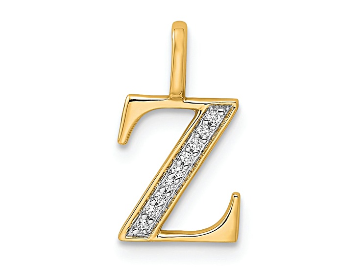 10k Yellow Gold and Rhodium Over 10k Yellow Gold Diamond Letter Z Initial Pendant