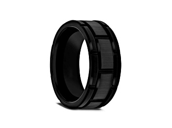 Picture of WINDSOR Beveled Black Tungsten Carbide Wedding Band with Brushed Finish and Alternating Grooves 10mm
