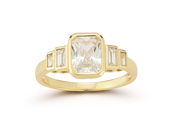 Rachel Zoe 14K Yellow Gold Over Sterling Silver Bezel Set White Cubic Zirconia Ring