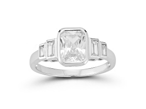 Rachel Zoe Rhodium Over Sterling Silver Bezel Set White Cubic Zirconia Ring