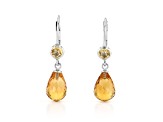 Yellow Tear Drop and Round Citrine Sterling Silver Earrings 8ctw