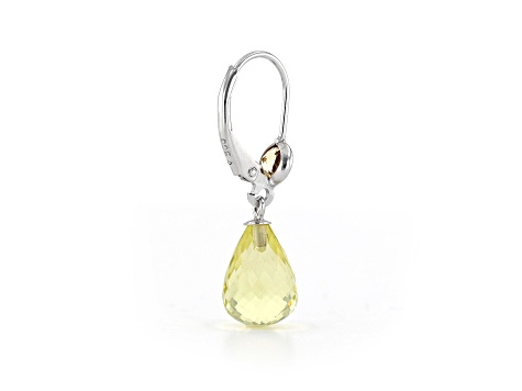 Lemon Tear Drop and Round Quartz Sterling Silver Earrings 8ctw