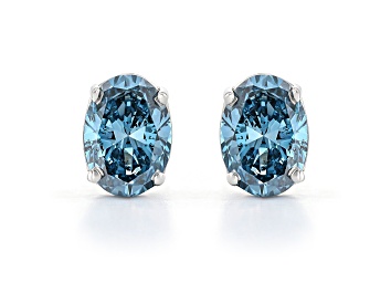 Picture of blue lab-grown diamond 14kt white gold stud earrings 1.50ctw